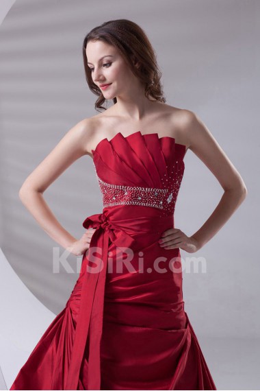 Satin Strapless A Line Dress with Sash