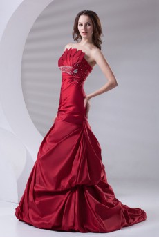 Satin Strapless A Line Dress with Sash