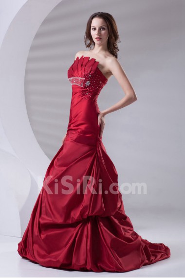 Satin Strapless A Line Dress with Sash