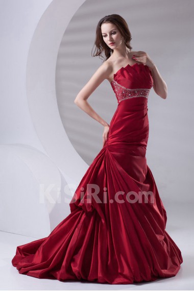 Satin Strapless A Line Dress with Sash