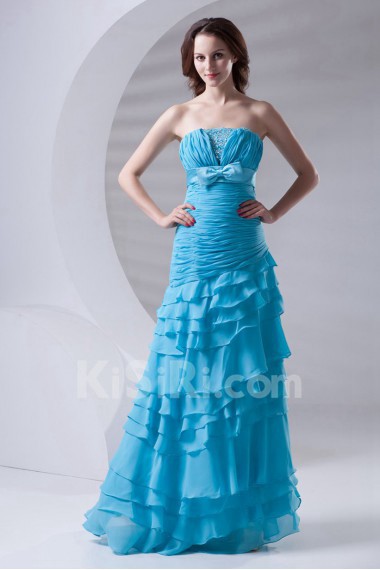 Chiffon Strapless A Line Dress with Sash