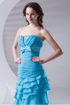 Chiffon Strapless A Line Dress with Sash