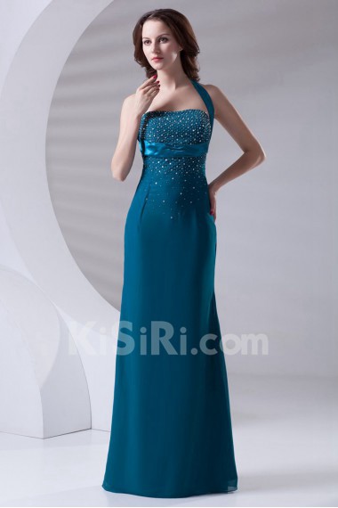 Chiffon Halter Sheath Dress with Embroidery