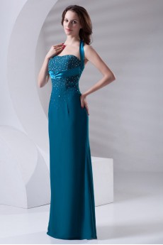 Chiffon Halter Sheath Dress with Embroidery