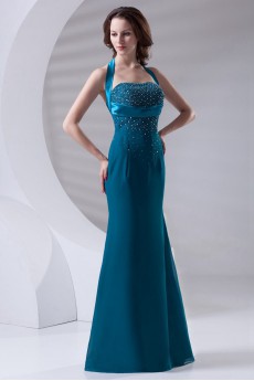 Chiffon Halter Sheath Dress with Embroidery