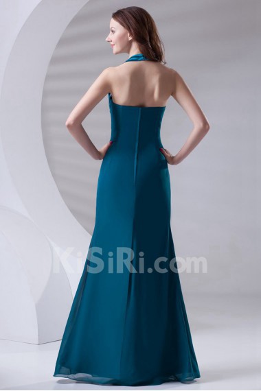 Chiffon Halter Sheath Dress with Embroidery