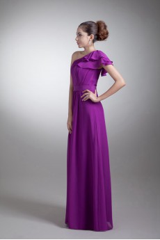 Chiffon Asymmetrical Coloum Dress with Sash