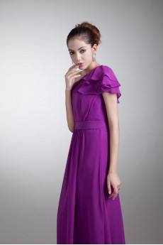 Chiffon Asymmetrical Coloum Dress with Sash