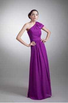 Chiffon Asymmetrical Coloum Dress with Sash