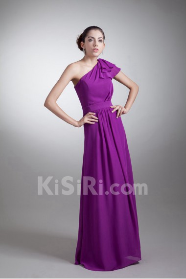 Chiffon Asymmetrical Coloum Dress with Sash