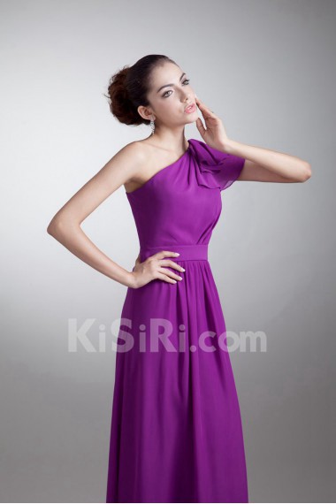 Chiffon Asymmetrical Coloum Dress with Sash