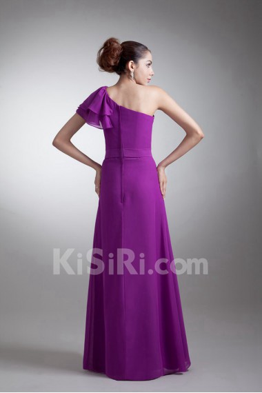 Chiffon Asymmetrical Coloum Dress with Sash