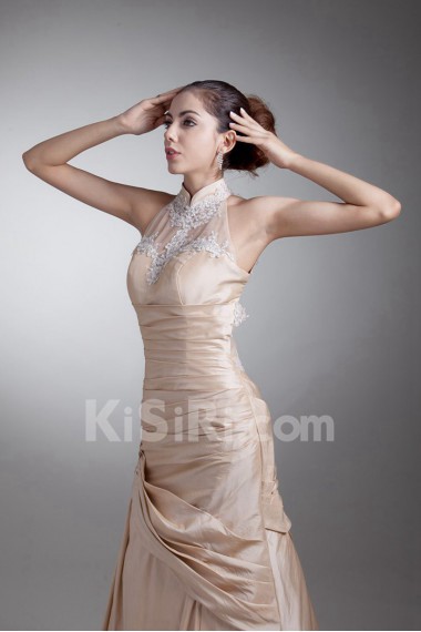 Taffeta High Collar Sheath Dress with Embroidery