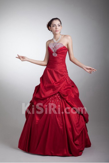 Taffeta Strapless A Line Dress with Embroidery