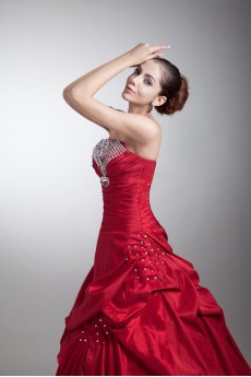 Taffeta Strapless A Line Dress with Embroidery