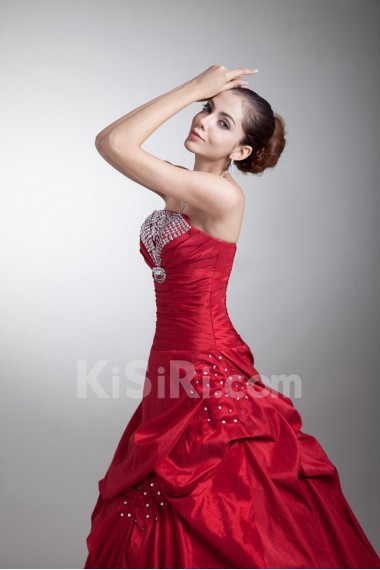 Taffeta Strapless A Line Dress with Embroidery