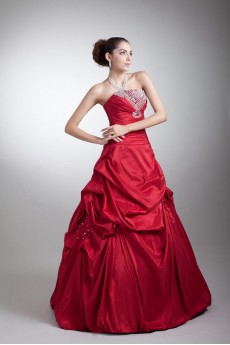 Taffeta Strapless A Line Dress with Embroidery