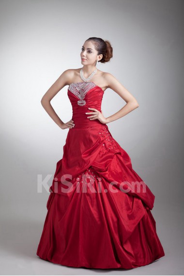 Taffeta Strapless A Line Dress with Embroidery