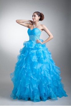 Organza Sweetheart A Line Dress with Crisscross Ruched Bodice