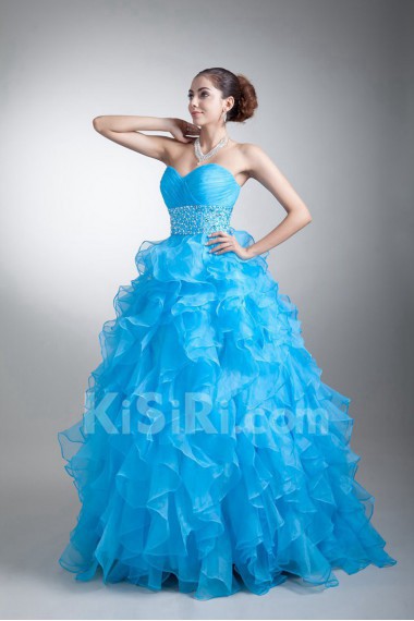 Organza Sweetheart A Line Dress with Crisscross Ruched Bodice