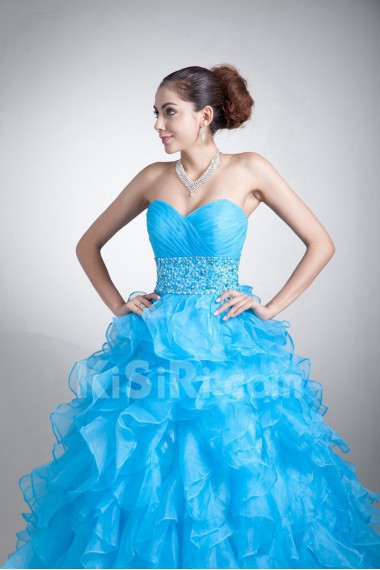 Organza Sweetheart A Line Dress with Crisscross Ruched Bodice