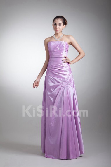 Taffeta Strapless A Line Dress with Embroidery