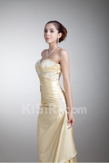 Satin Sweetheart Ankle-Length Sheath Dress with Embroidery