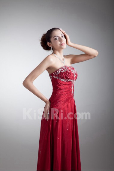 Taffeta Strapless A Line Dress with Embroidery