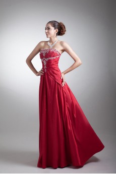 Taffeta Strapless A Line Dress with Embroidery