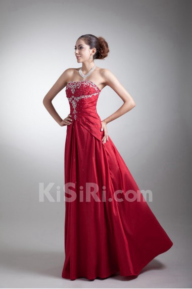 Taffeta Strapless A Line Dress with Embroidery