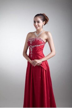 Taffeta Strapless A Line Dress with Embroidery