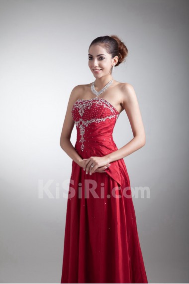 Taffeta Strapless A Line Dress with Embroidery