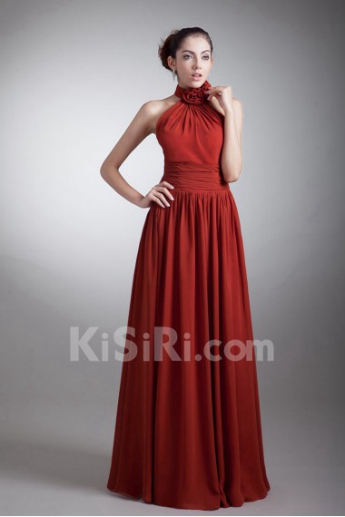 Chiffon High Collar Dress with Hand-made Flower