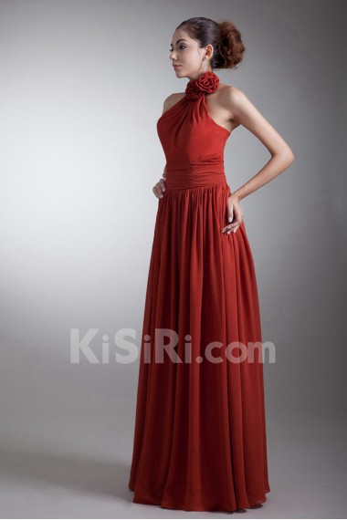 Chiffon High Collar Dress with Hand-made Flower