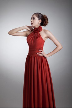 Chiffon High Collar Dress with Hand-made Flower