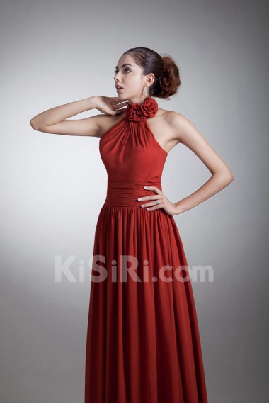 Chiffon High Collar Dress with Hand-made Flower