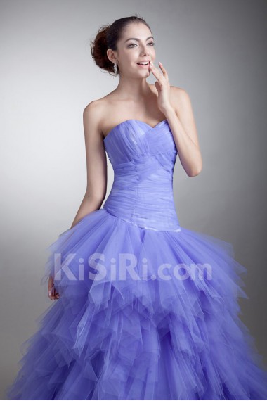 Satin and Net Sweetheart Sheath Dress with Crisscross Ruched Bodice