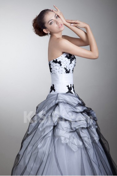 Satin and Net Strapless Ball Gown with Embroidery