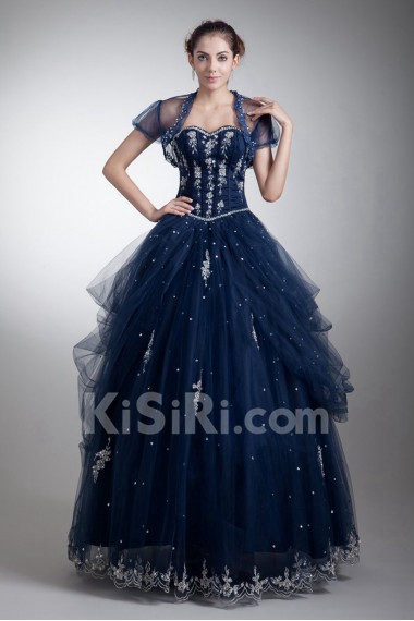 Satin and Net Sweetheart Ball Gown with Embroidery