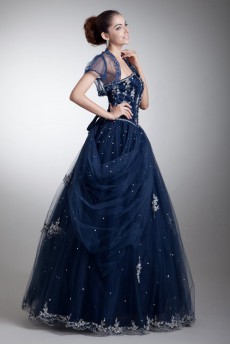 Satin and Net Sweetheart Ball Gown with Embroidery