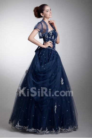 Satin and Net Sweetheart Ball Gown with Embroidery