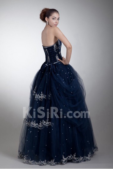 Satin and Net Sweetheart Ball Gown with Embroidery