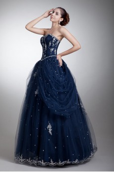 Satin and Net Sweetheart Ball Gown with Embroidery