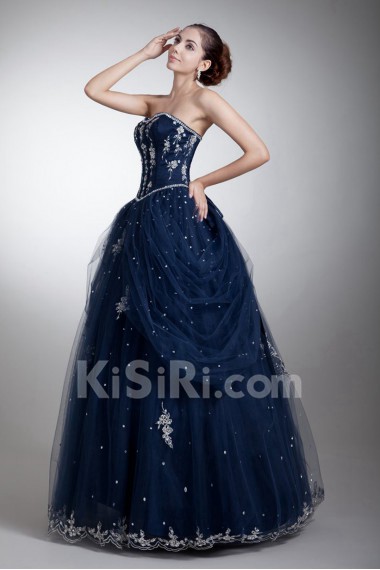 Satin and Net Sweetheart Ball Gown with Embroidery