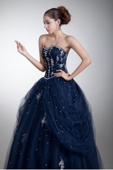 Satin and Net Sweetheart Ball Gown with Embroidery