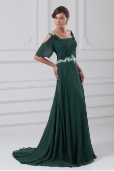 Chiffon Straps Column Dress with Embroidery