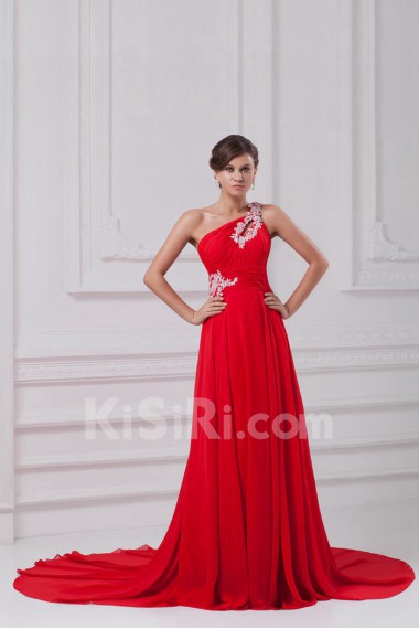 Chiffon Asymmetrical Column Dress with Embroidery