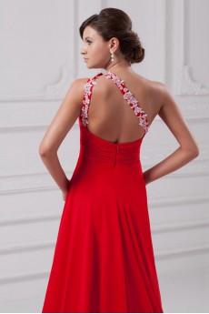 Chiffon Asymmetrical Column Dress with Embroidery