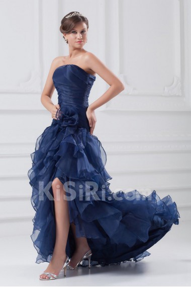 Organza Strapless A Line Dress with Hand-made Flower