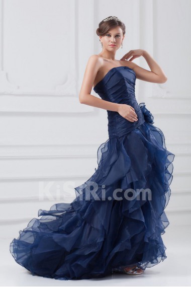 Organza Strapless A Line Dress with Hand-made Flower